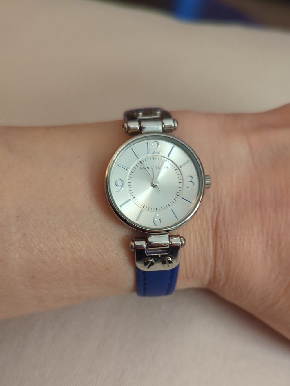 Anne Klein Silver Dial Watch with Blue Strap